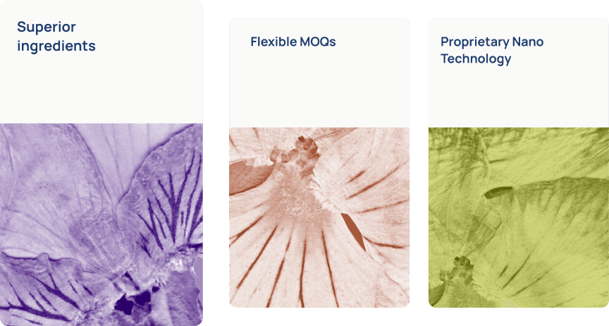 Superior ingredients, flexible MOQs and proprietary nano technology